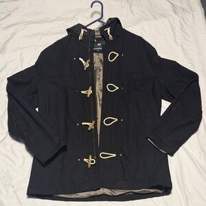 H&M Black Hooded Coat with Toggle Closures